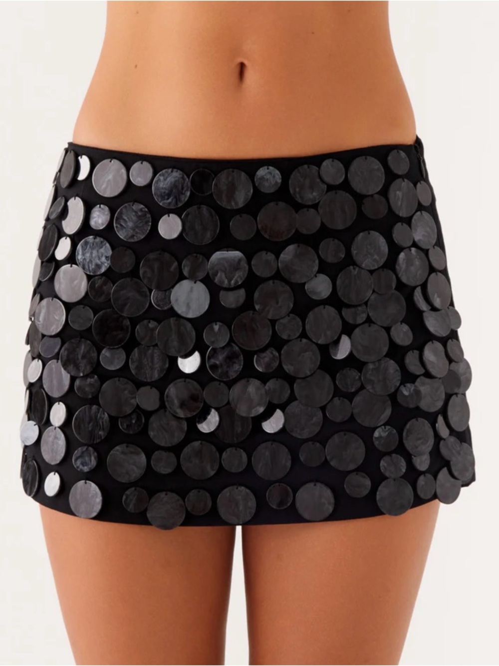 Peppermayo Black Circle Sequin Mini Skirt